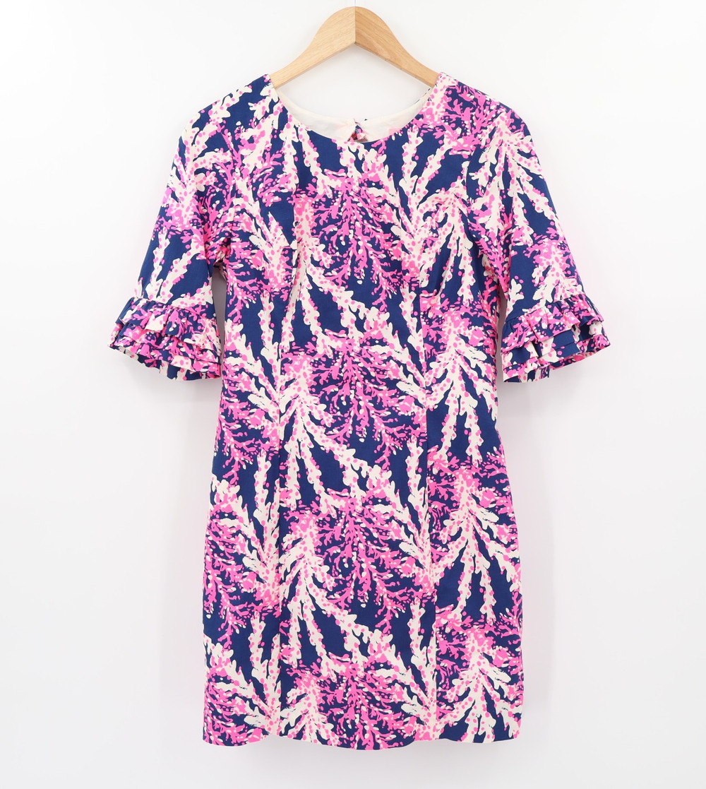 Lilly Pulitzer Sz 2 Fiesta Stretch Sheath Dress Keyhole Back Coastal Navy Pink